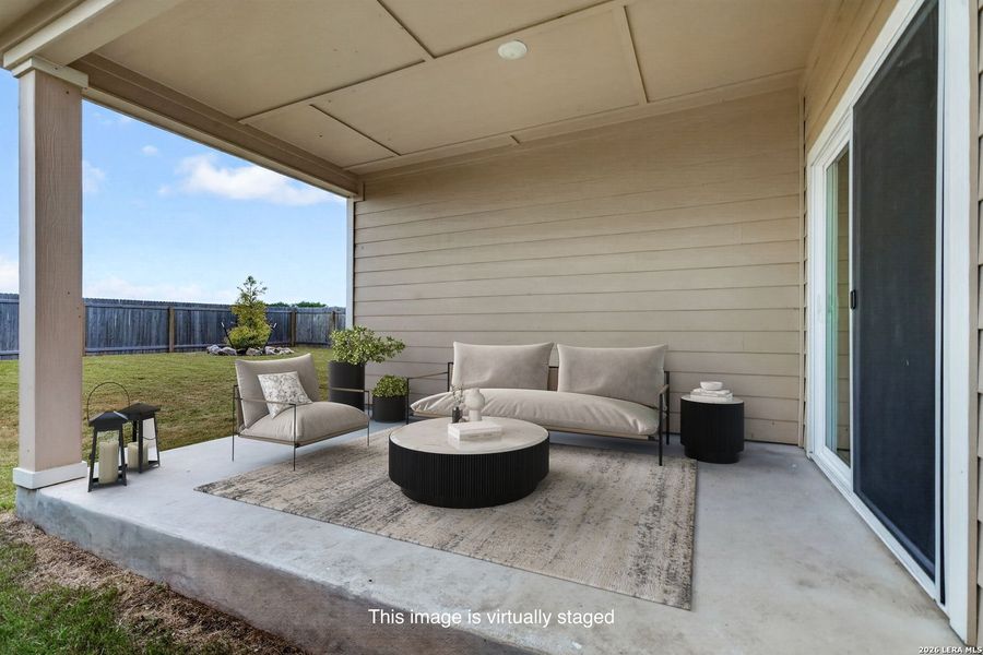 Exterior details and patio area of a home in Hennersby Hollow, San Antonio (Image 3).