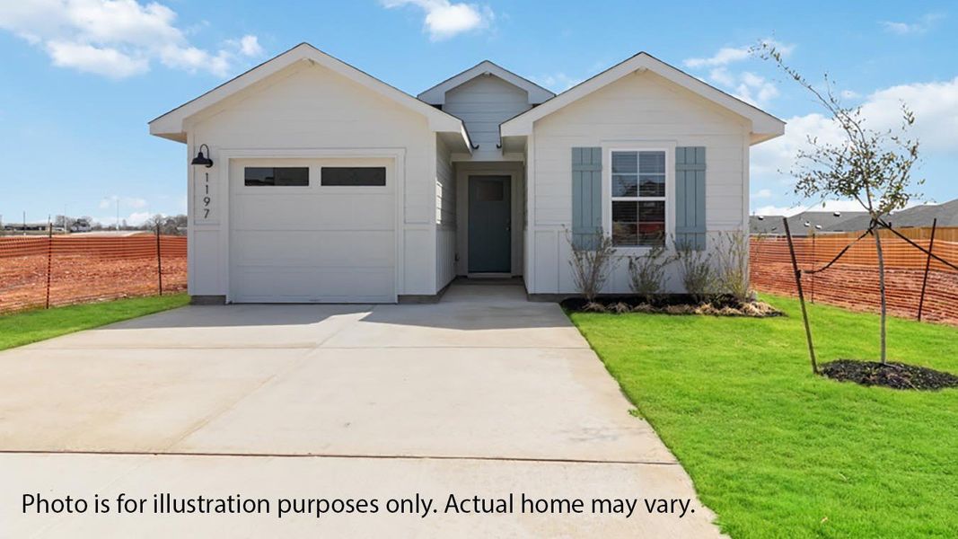 Front exterior of a new home in Marigold, Kyle, TX, highlighting curb appeal (Image 1). Front exterior of a new home in Marigold, Kyle, TX, highlighting curb appeal (Image 1).