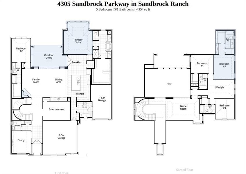 2D floor plan layout of this home in Sandbrock Ranch, Aubrey, TX (Image 4).