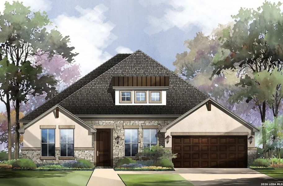 Exterior rendering of this home design in Esperanza - 70', Boerne, TX (Image 1). Exterior rendering of this home design in Esperanza - 70', Boerne, TX (Image 1).