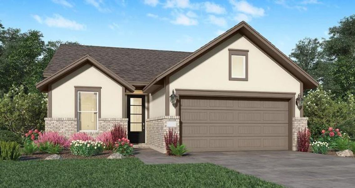 Front exterior of a new home in Jordan Ranch: Bristol Collection, Fulshear, TX, highlighting curb appeal (Image 1). Front exterior of a new home in Jordan Ranch: Bristol Collection, Fulshear, TX, highlighting curb appeal (Image 1).