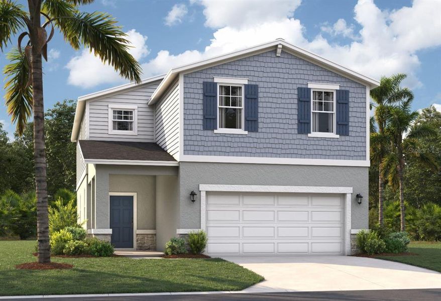 Front exterior of a new home in Wynnstone, Davenport, FL, highlighting curb appeal (Image 1). Front exterior of a new home in Wynnstone, Davenport, FL, highlighting curb appeal (Image 1).