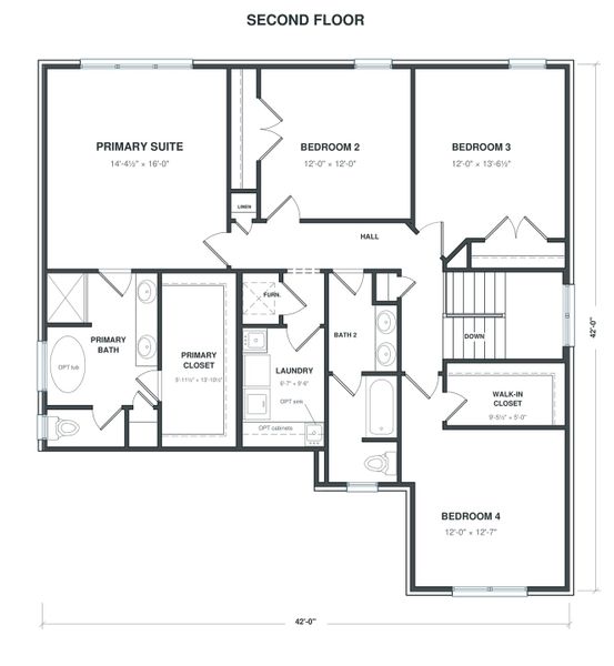 2D floor plan layout for the Oakmont by Norfleet Builders in Cambria, White House, TN (Image 5).