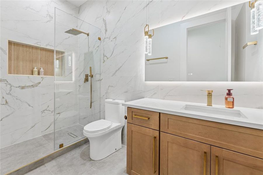 Second floor full bathroom with plenty of storage Second floor full bathroom with plenty of storage