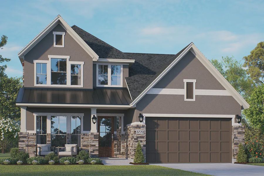 Representative exterior photo of a completed home built from the Pendleton by Chesmar Homes in Jordan Ranch 55's, Fulshear, TX (Image 15). Representative exterior photo of a completed home built from the Pendleton by Chesmar Homes in Jordan Ranch 55's, Fulshear, TX (Image 15).