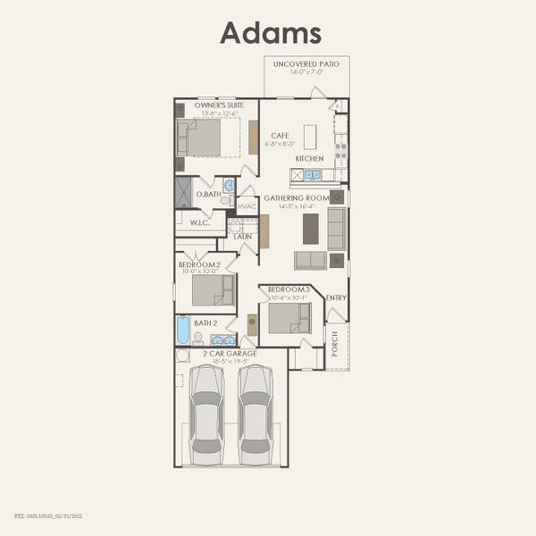 2D floor plan layout for the Adams by Centex in Clearhaven, Princeton, TX (Image 3).