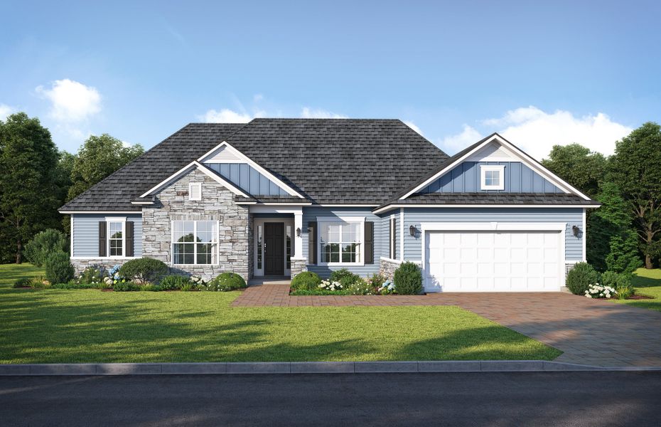 Representative exterior photo of a completed home built from the Sandpiper by SEDA New Homes in Katie Cove, Jacksonville, FL (Image 5). Representative exterior photo of a completed home built from the Sandpiper by SEDA New Homes in Katie Cove, Jacksonville, FL (Image 5).