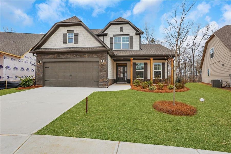 Front exterior of a new home in , Hoschton, GA, highlighting curb appeal (Image 19). Front exterior of a new home in , Hoschton, GA, highlighting curb appeal (Image 19).