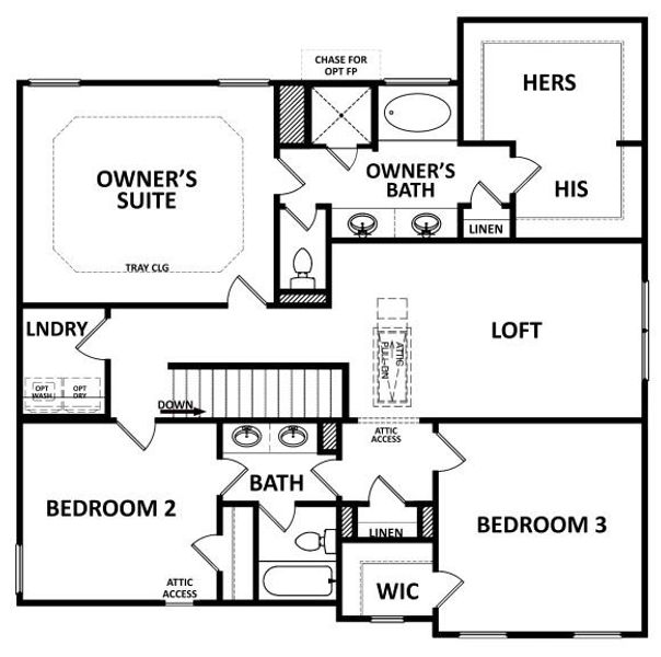 2D floor plan layout for the The Hunter by Reliant Homes in Calgary Downs, Winder, GA (Image 6).