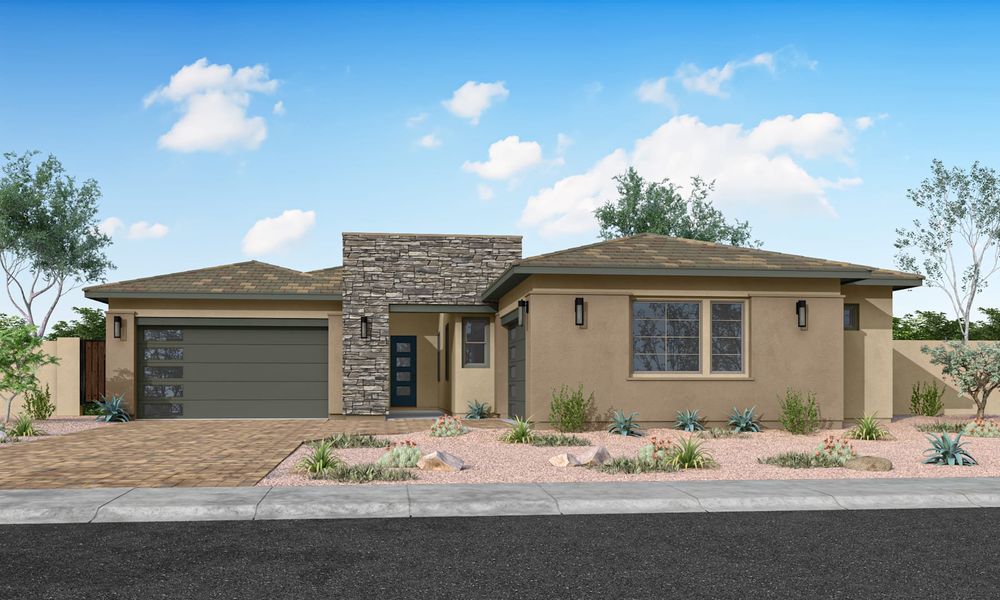 Representative exterior photo of a completed home built from the Pecan Plan 60-4 by Tri Pointe Homes in Blossom Rock, Apache Junction, AZ (Image 15).