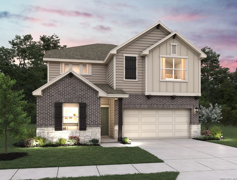 Front exterior of a new home in The Wilder, Adkins, TX, highlighting curb appeal (Image 1). Front exterior of a new home in The Wilder, Adkins, TX, highlighting curb appeal (Image 1).