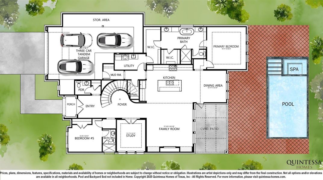 Artist Rendering of 1st Floor on Site Plan. Pool and Backyard Sod Not Included In Home.