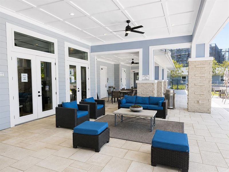 Exterior details and patio area of a home in Gatherings® of Lake Nona, Orlando (Image 2). Exterior details and patio area of a home in Gatherings® of Lake Nona, Orlando (Image 2).