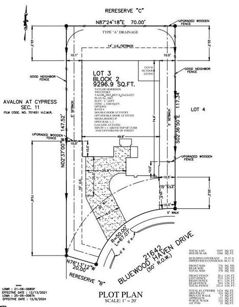 21642 Bluewood Haven Drive preliminary plot plan