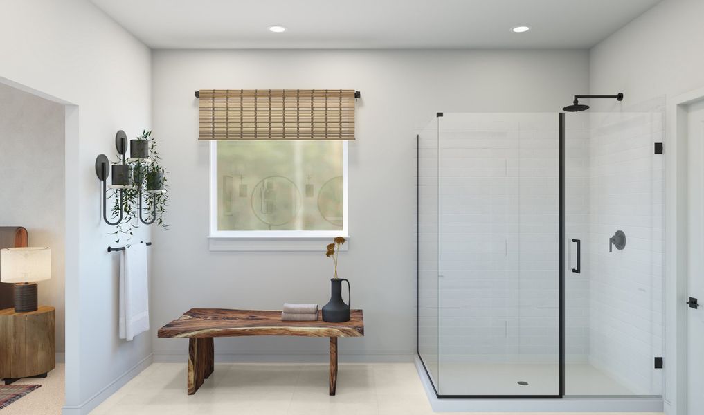 Primary bath with glass shower enclosure