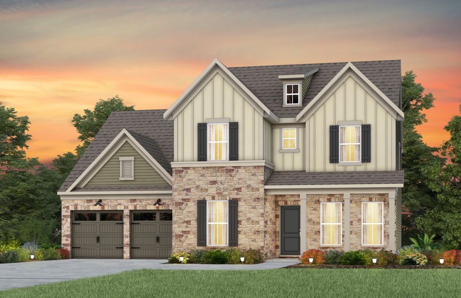 Front exterior of a new home in Riverstone, Monroe, NC, highlighting curb appeal (Image 25).
