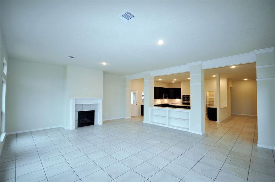 View from rear of family room into the kitchen.