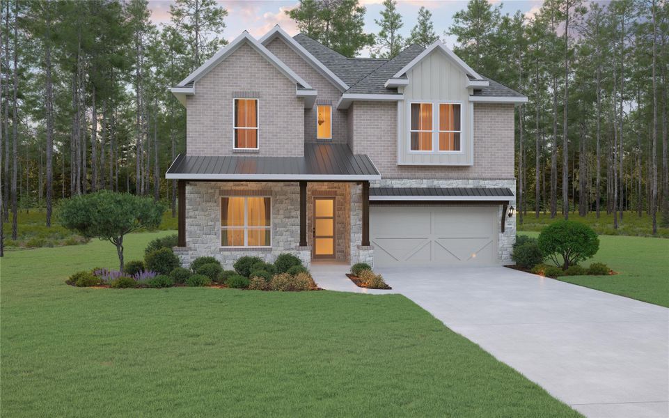 Front exterior of a new home in , Stagecoach, TX, highlighting curb appeal (Image 1). Front exterior of a new home in , Stagecoach, TX, highlighting curb appeal (Image 1).