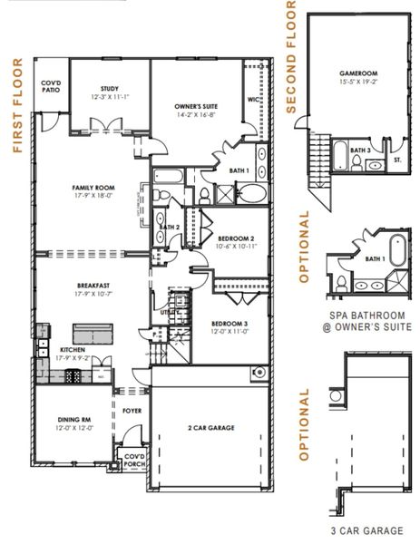 2D floor plan layout for the Elise 2012HSGR by Saratoga Homes in Harmony Cove, Humble, TX (Image 3).