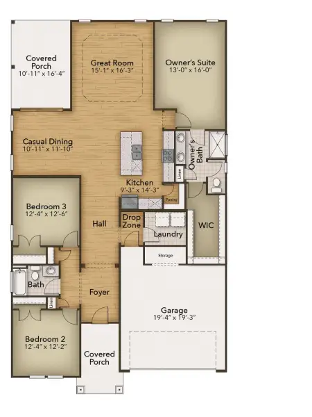 2D floor plan layout of this home in Heritage Park at Longs, Longs, SC (Image 3).
