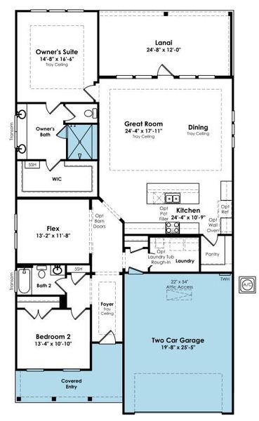 2D floor plan layout of this home in Cresswind Wesley Chapel, Monroe, NC (Image 4).