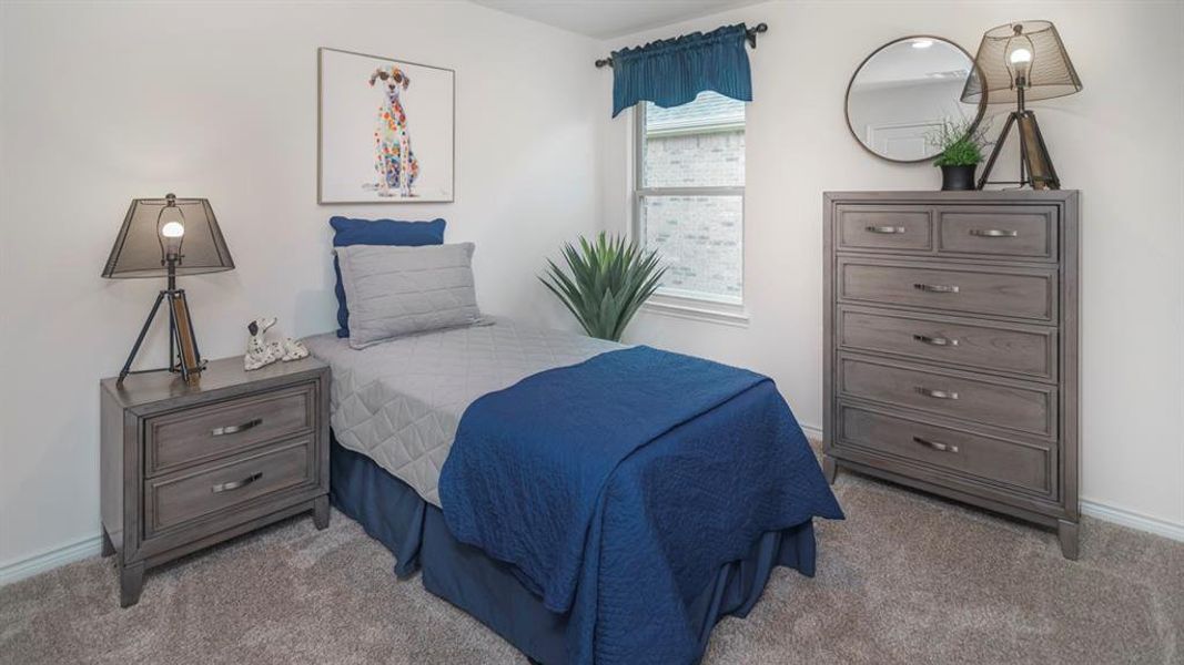 Carpeted interior space featuring a window with a valance, light-toned walls, and a visible window frame
