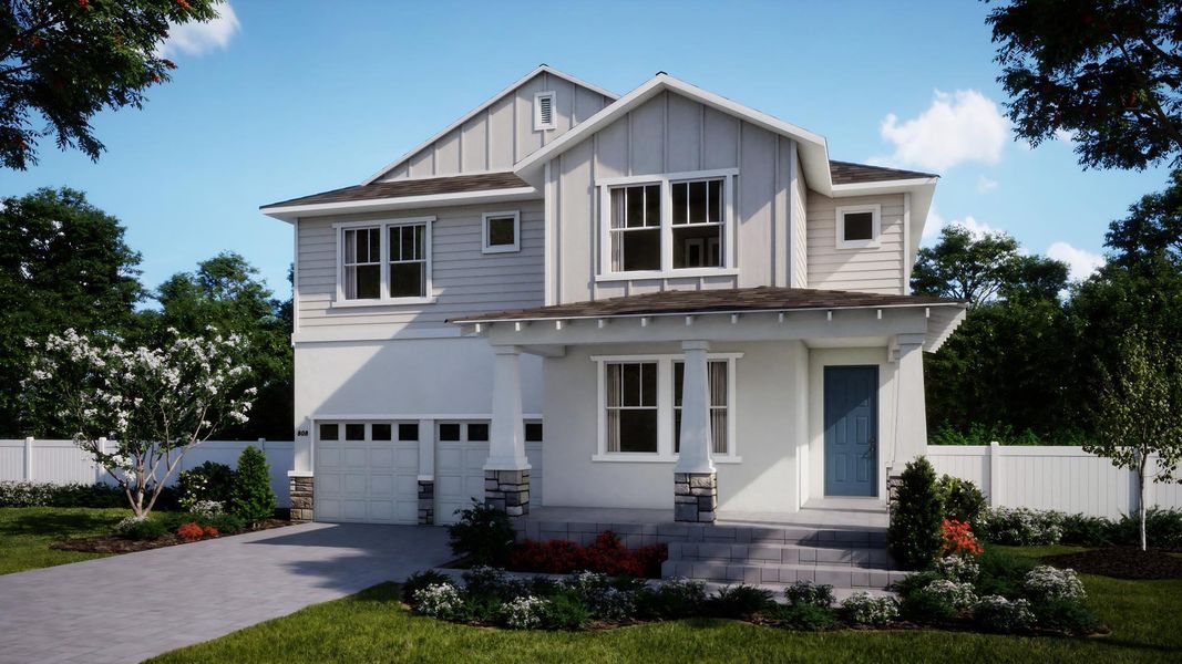 Representative exterior photo of a completed home built from the Lotus by Risewell Homes in Cypress Bluff, Groveland, FL (Image 2). Representative exterior photo of a completed home built from the Lotus by Risewell Homes in Cypress Bluff, Groveland, FL (Image 2).
