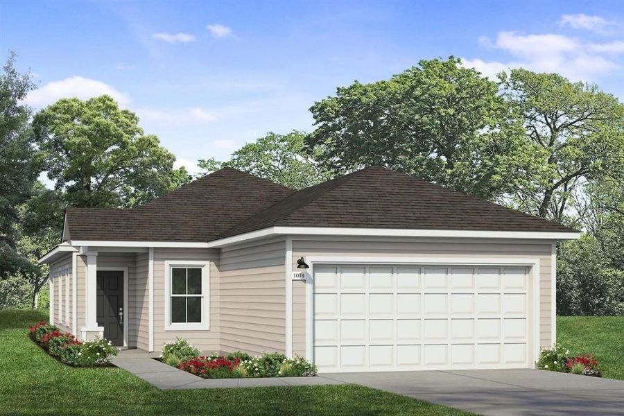 Front exterior of a new home in Edgebrooke, Pflugerville, TX, highlighting curb appeal (Image 1). Front exterior of a new home in Edgebrooke, Pflugerville, TX, highlighting curb appeal (Image 1).