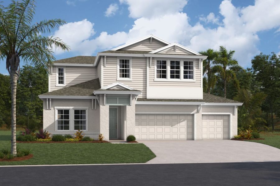 Representative exterior photo of a completed home built from the Bayside II by Homes by WestBay in Pasadena Woods, Wesley Chapel, FL (Image 4).