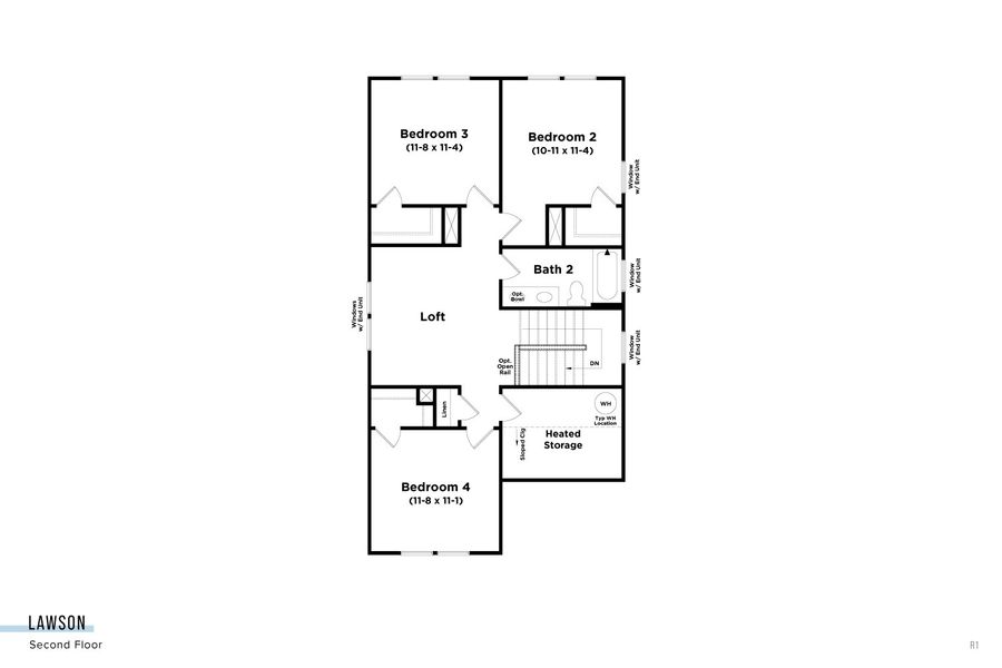 2D floor plan layout for the Lawson by DRB Homes in Pelham Crossing, Greenville, SC (Image 3).