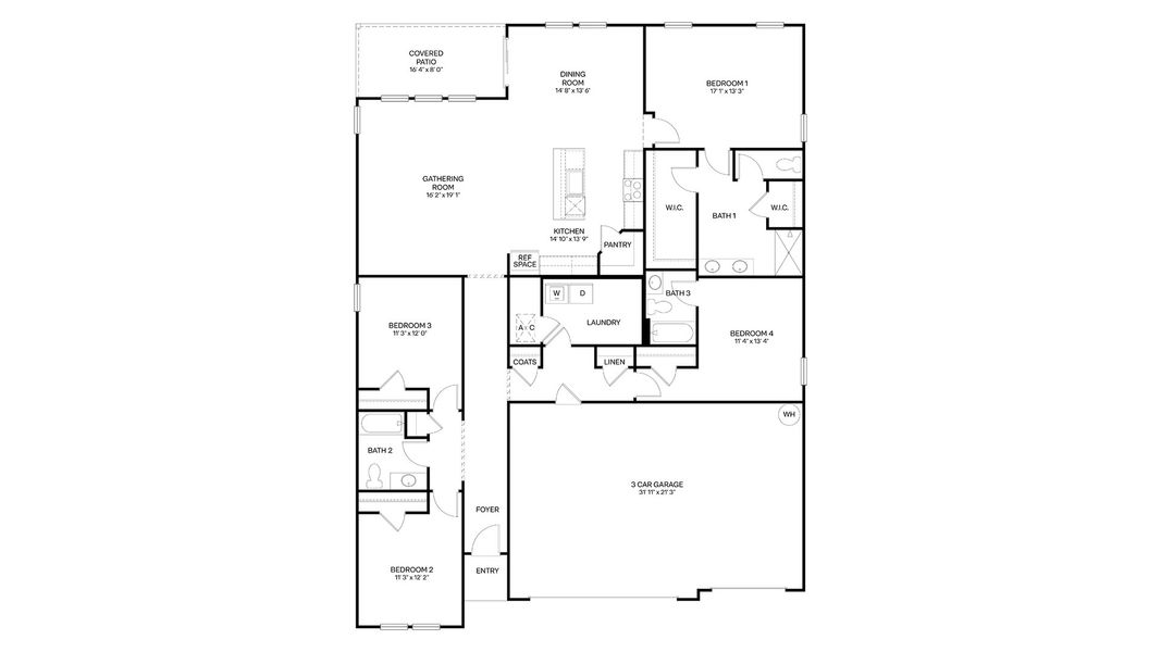 2D floor plan layout for the Denham+ by D.R. Horton in The Arbors, Jacksonville, FL (Image 3).