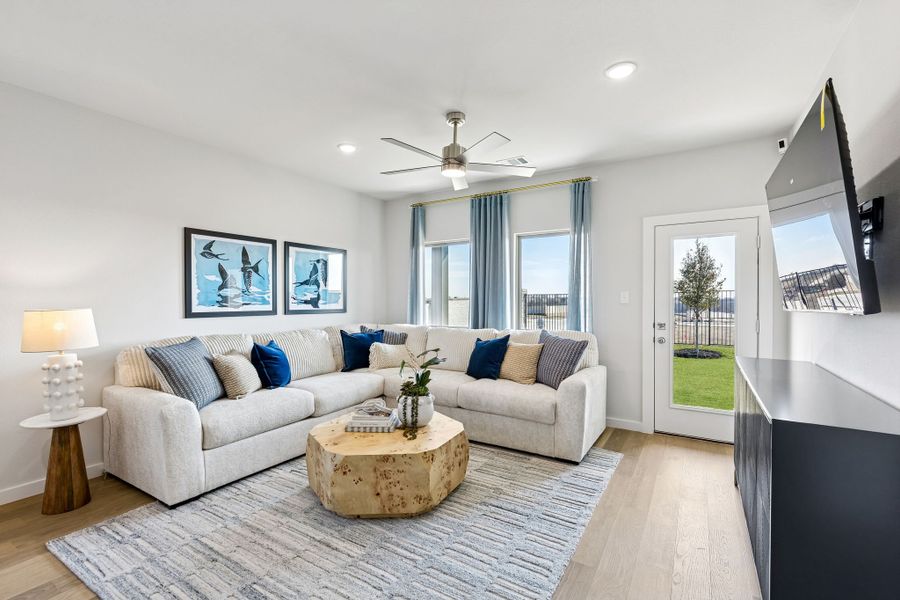 Living Room in a Nicholson Ranch Magnolia Model Home in Lavon TX by Trophy Signature Homes
