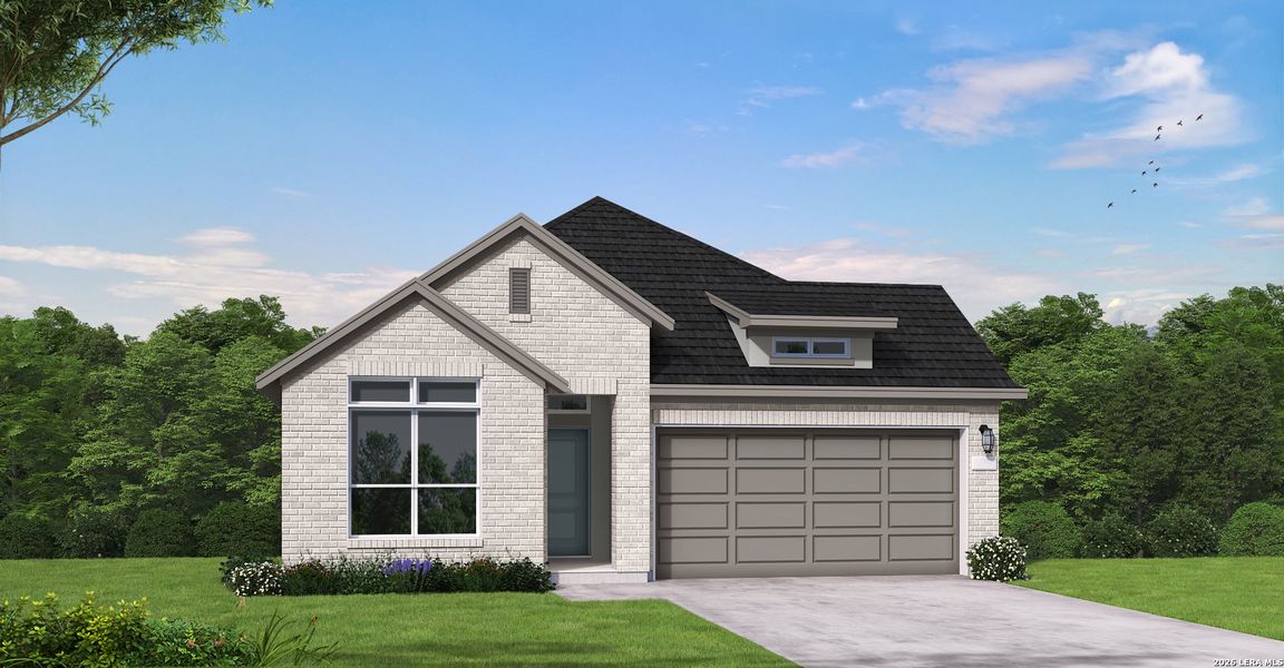 Front exterior of a new home in Rhine Valley, Schertz, TX, highlighting curb appeal (Image 1). Front exterior of a new home in Rhine Valley, Schertz, TX, highlighting curb appeal (Image 1).