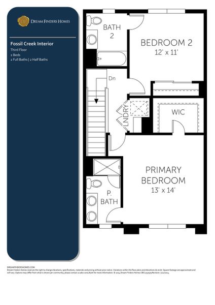 2D floor plan layout of this home in Waterfield - Townhomes, Fort Collins, CO (Image 2).