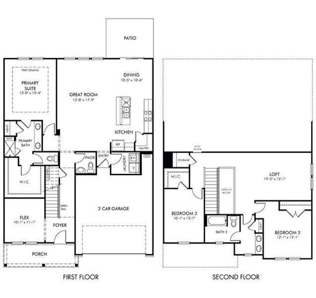 2D floor plan layout for the Cottonwood by Meritage Homes in Oxford Station, Salisbury, NC (Image 3).