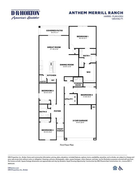2D floor plan layout for the Harris by D.R. Horton in Anthem at Merrill Ranch, Florence, AZ (Image 3).