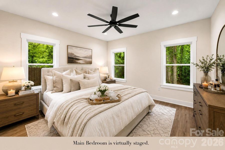 Main Bedroom or Bedroom 1 virtually staged.
