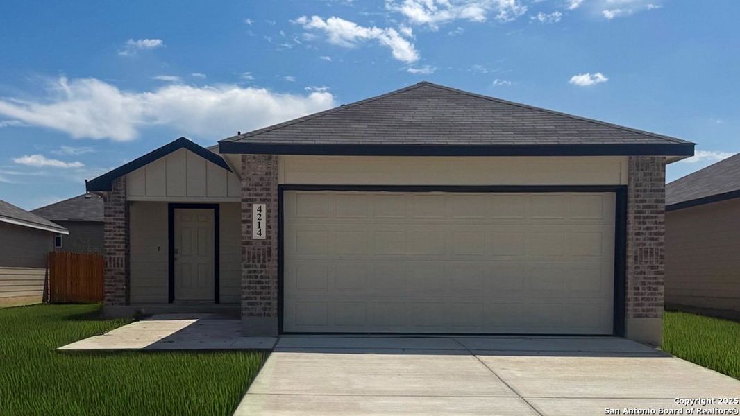 Front exterior of a new home in Preserve at Medina, Von Ormy, TX, highlighting curb appeal (Image 2). Front exterior of a new home in Preserve at Medina, Von Ormy, TX, highlighting curb appeal (Image 2).