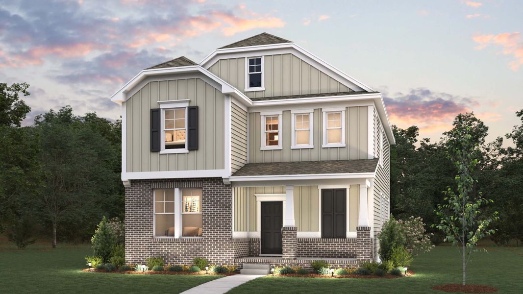 Front exterior of a new home in Oak Grove Hill, Huntersville, NC, highlighting curb appeal (Image 1). Front exterior of a new home in Oak Grove Hill, Huntersville, NC, highlighting curb appeal (Image 1).