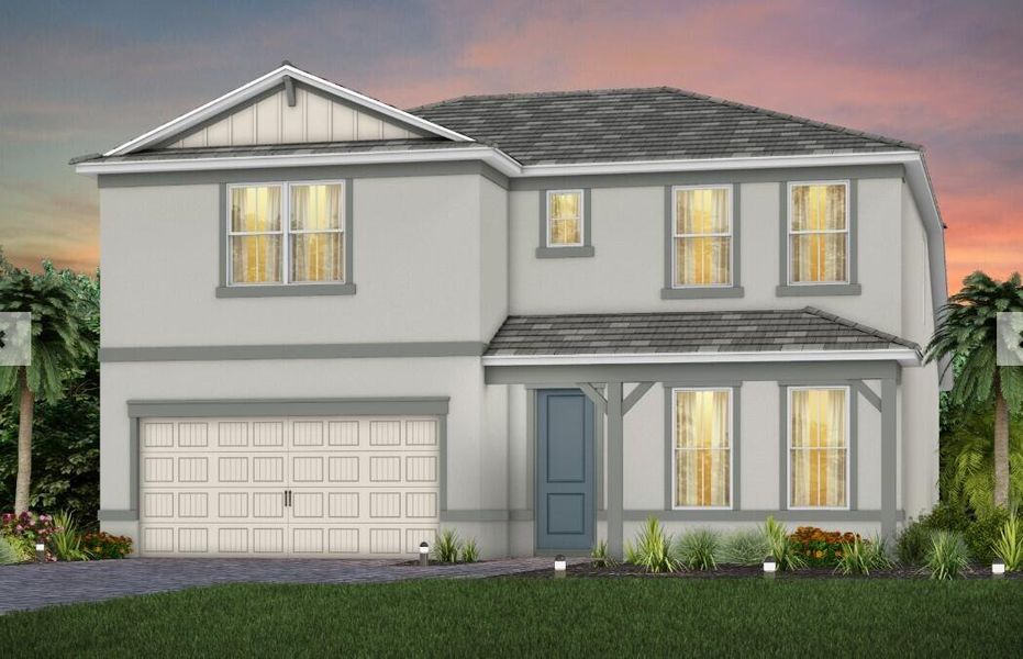 Front exterior of a new home in Harbor Isle, Vero Beach, FL, highlighting curb appeal (Image 1).