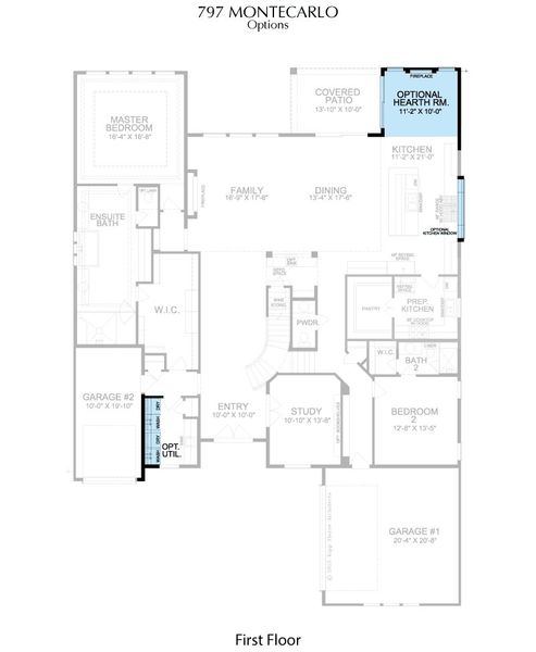 2D floor plan layout for the Montecarlo by Landon Homes in Signature 74s, Frisco, TX (Image 5).