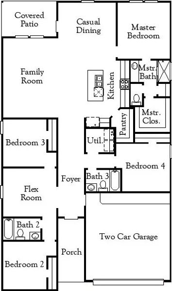 2D floor plan layout of this home in Windrose Green, Angleton, TX (Image 3).