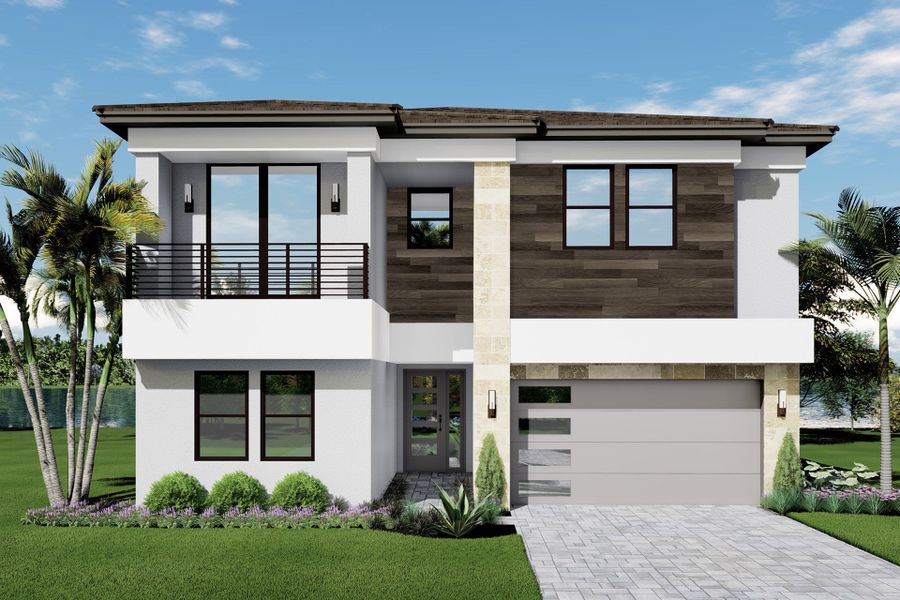 Representative exterior photo of a completed home built from the Polynesia by GL Homes in Lotus Edge, Boca Raton, FL (Image 13).