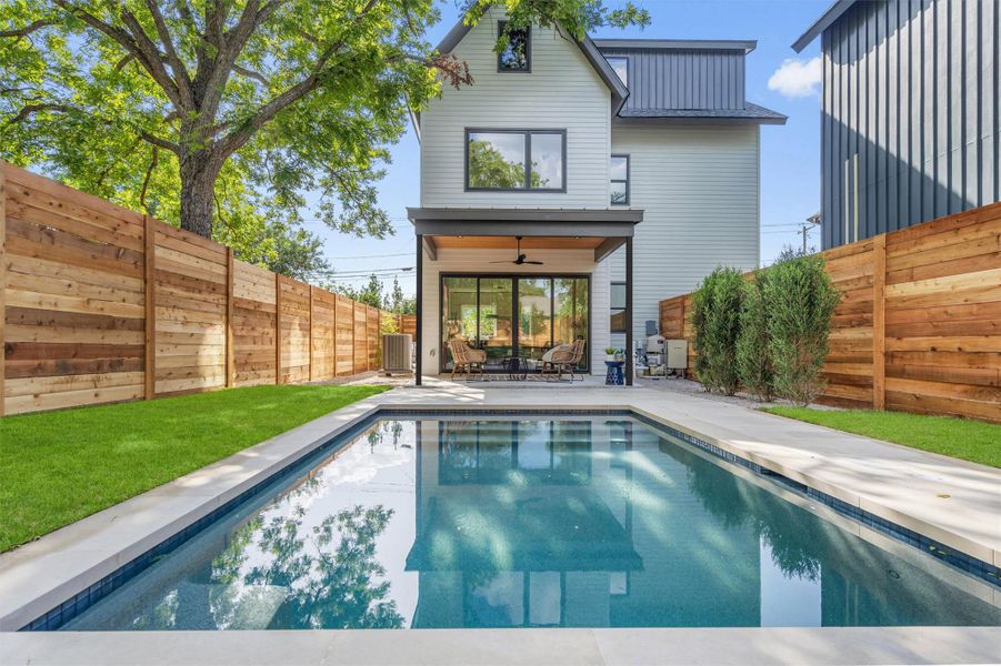 Out back, the covered patio and private plunge pool is icing on the cake, an ideal spot to unwind or entertain under the Texas sky. Out back, the covered patio and private plunge pool is icing on the cake, an ideal spot to unwind or entertain under the Texas sky.