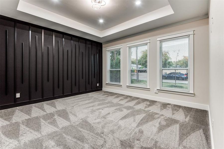 2nd Master Bedroom with gorgeous accent walls and 3 oversized windows with tray ceilings!!!