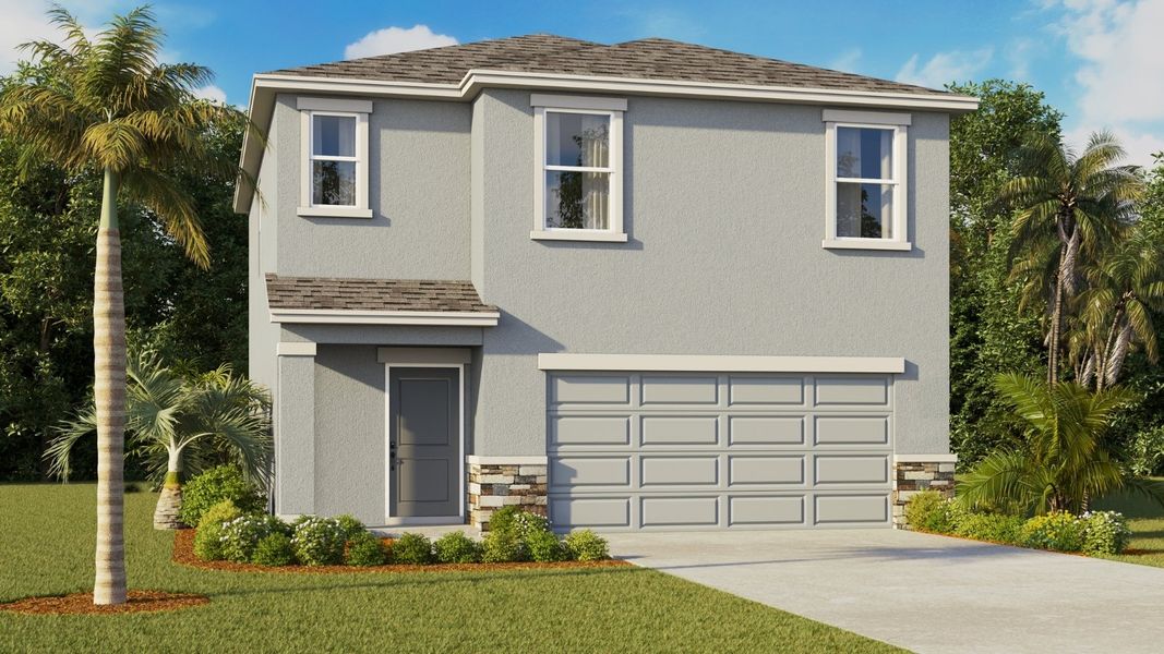 Representative exterior photo of a completed home built from the Crestview by D.R. Horton in Deerbrook, Land O' Lakes, FL (Image 1). Representative exterior photo of a completed home built from the Crestview by D.R. Horton in Deerbrook, Land O' Lakes, FL (Image 1).