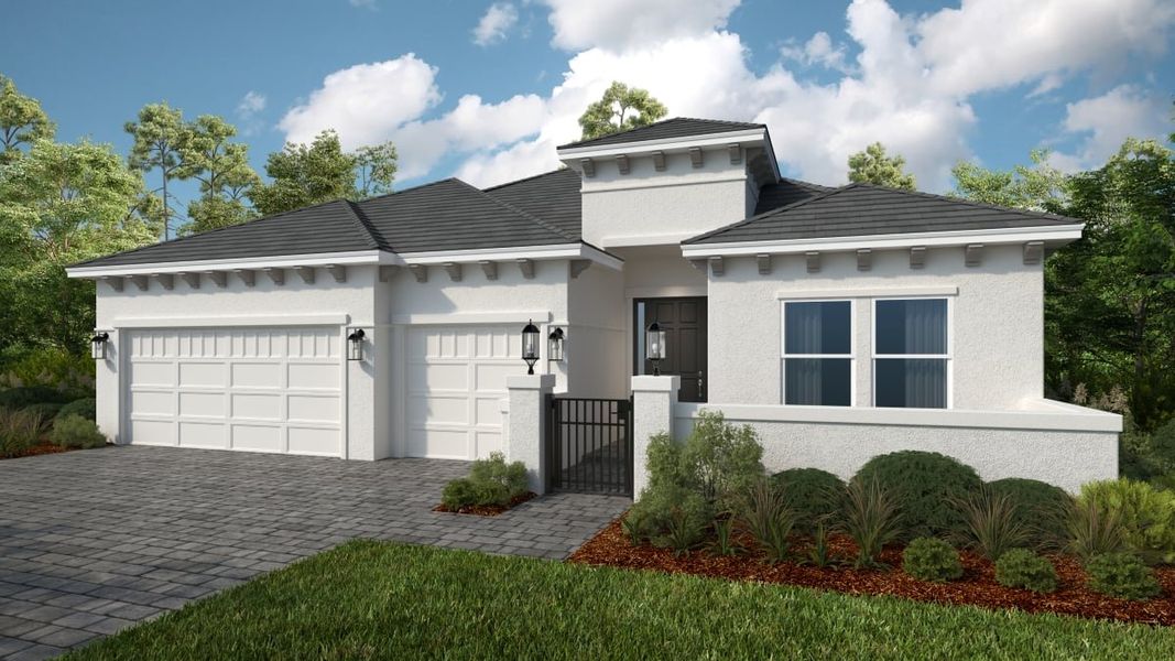 Representative exterior photo of a completed home built from the Cascata by Taylor Morrison in Esplanade at McKinnon Groves, Winter Garden, FL (Image 4). Representative exterior photo of a completed home built from the Cascata by Taylor Morrison in Esplanade at McKinnon Groves, Winter Garden, FL (Image 4).