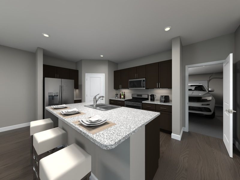 Host dinner parties with ease from the open concept kitchen. Host dinner parties with ease from the open concept kitchen.