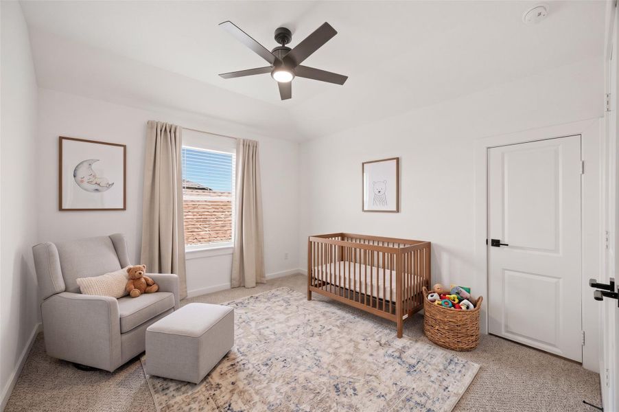 The fourth bedroom offers plush carpet, an elegant tray ceiling and a window with blinds that brings in natural light while maintaining a comfortable sense of privacy. This photo has been virtually staged. The fourth bedroom offers plush carpet, an elegant tray ceiling and a window with blinds that brings in natural light while maintaining a comfortable sense of privacy. This photo has been virtually staged.
