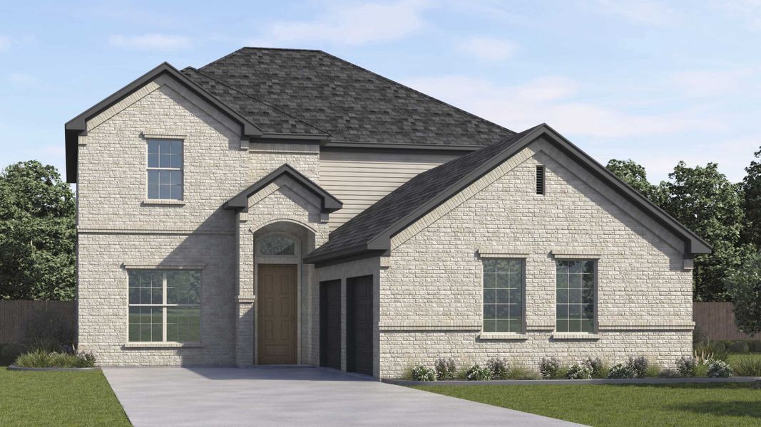 Front exterior of a new home in Peachtree Meadows, Rockwall, TX, highlighting curb appeal (Image 1). Front exterior of a new home in Peachtree Meadows, Rockwall, TX, highlighting curb appeal (Image 1).